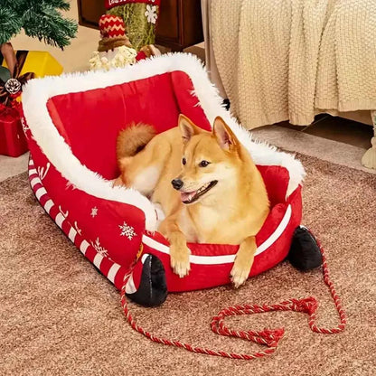Christmas Sleigh Bed Removable Washable Plush Pet Warm Sofa