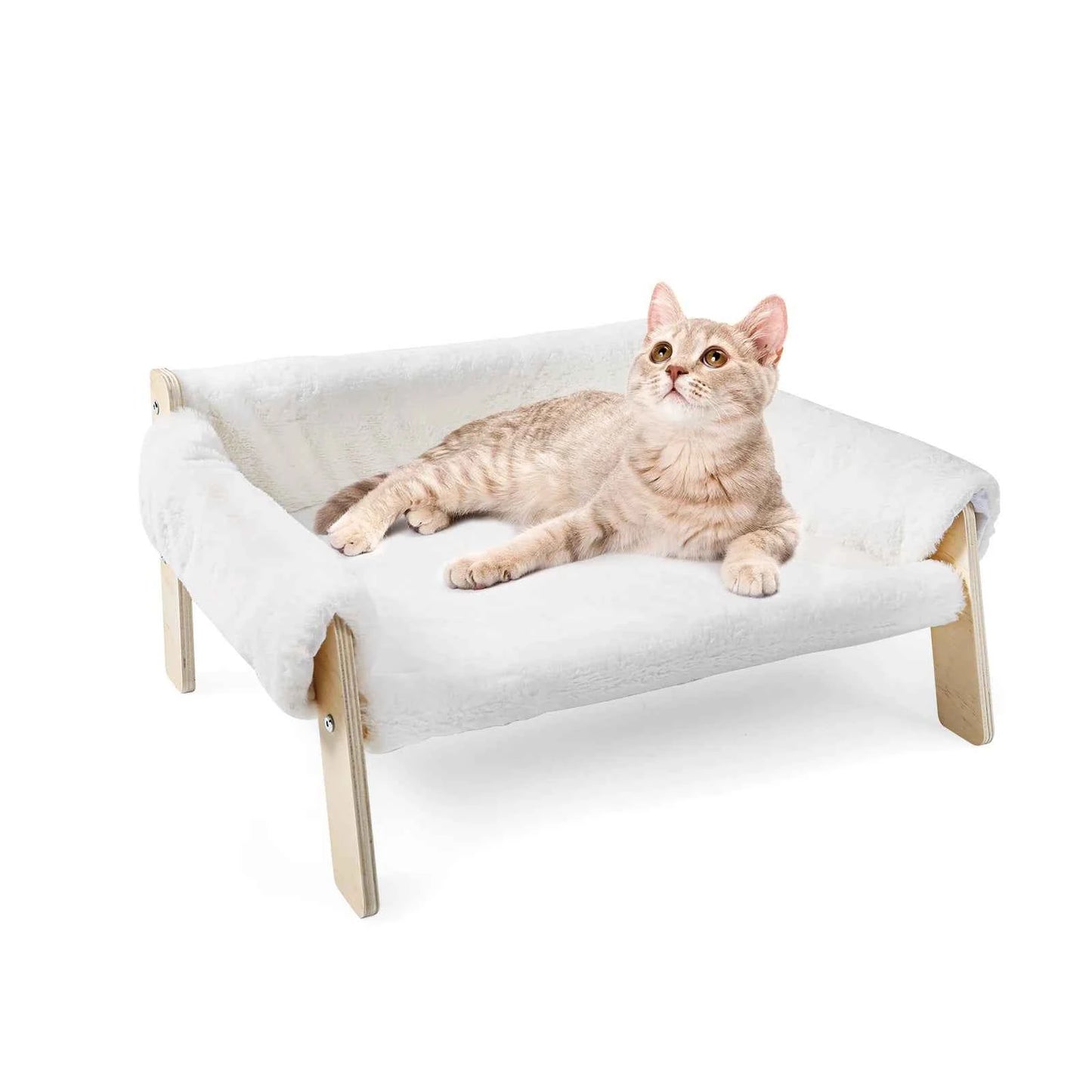Large Cat Bed Sturdy Wooden Leg Raised Plush Cat Sofa Bed Kitten Bed for Indoor Cats - Soft Cat Couch