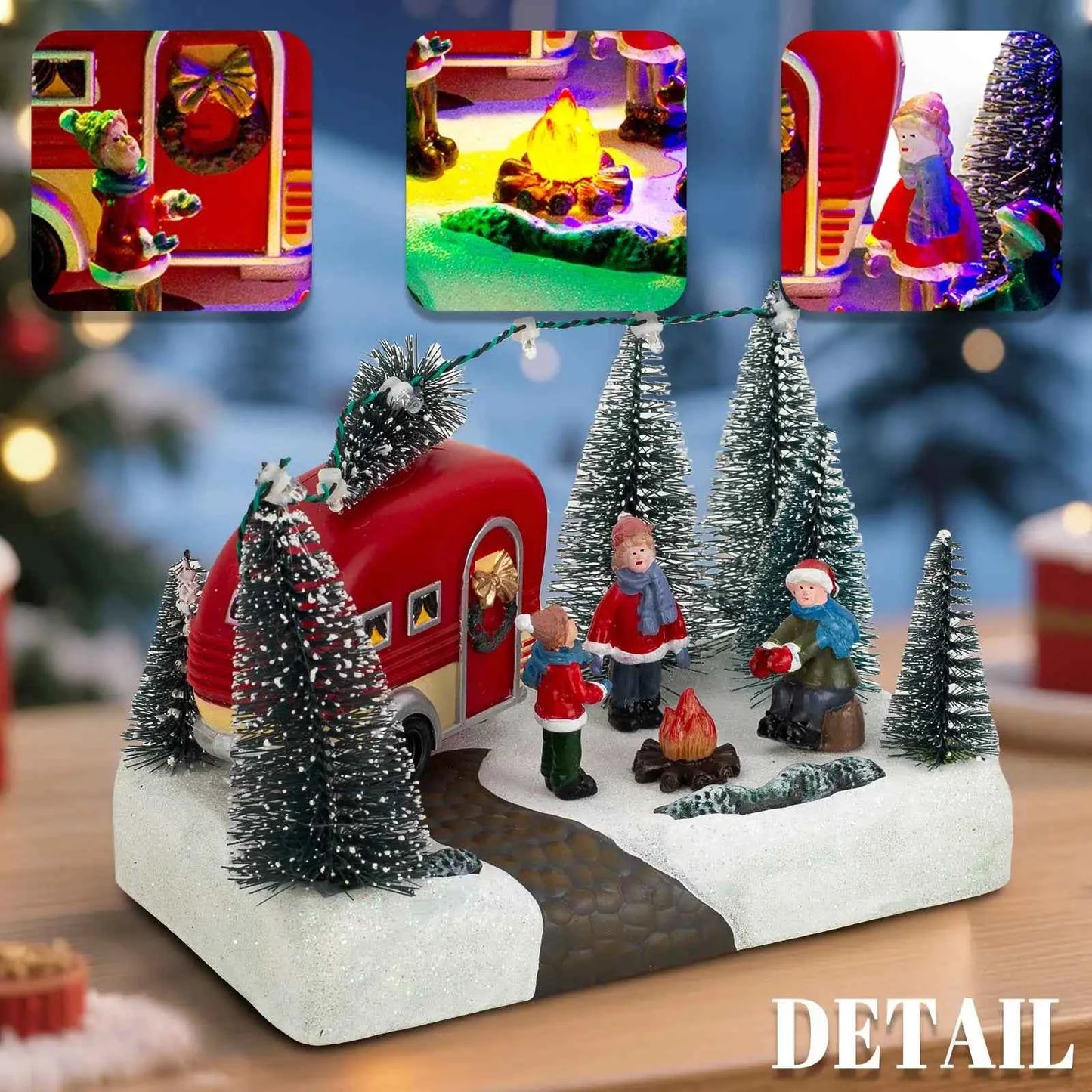 Christmas Camper Scene Figurine - LED Light Up Village Collection Indoor Decor