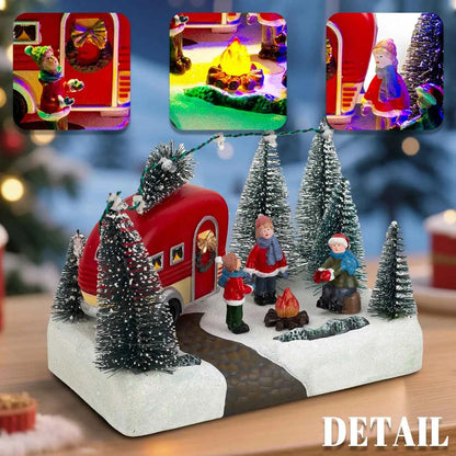 Christmas Camper Scene Figurine - LED Light Up Village Collection Indoor Decor