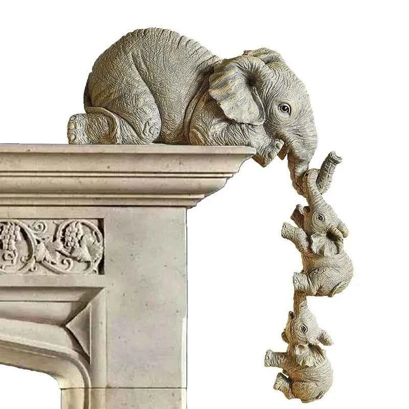 Cute Elephant Figurines Set of 3 – Mama & Baby Elephant Resin Decor Gift