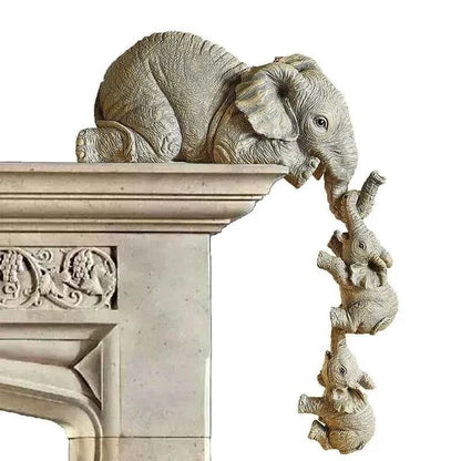 Cute Elephant Figurines Set of 3 – Mama & Baby Elephant Resin Decor Gift
