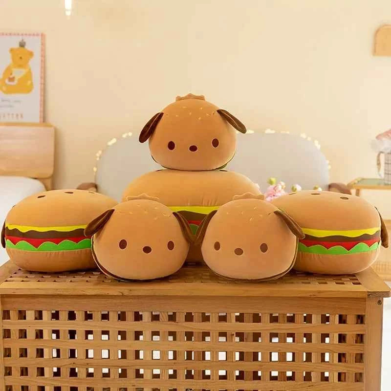 Kawaii Burger Dog Plush Pillow - Soft Cheeseburger Shaped Stuffed Toy Cushion and Prank Gift, 25cm and 30cm