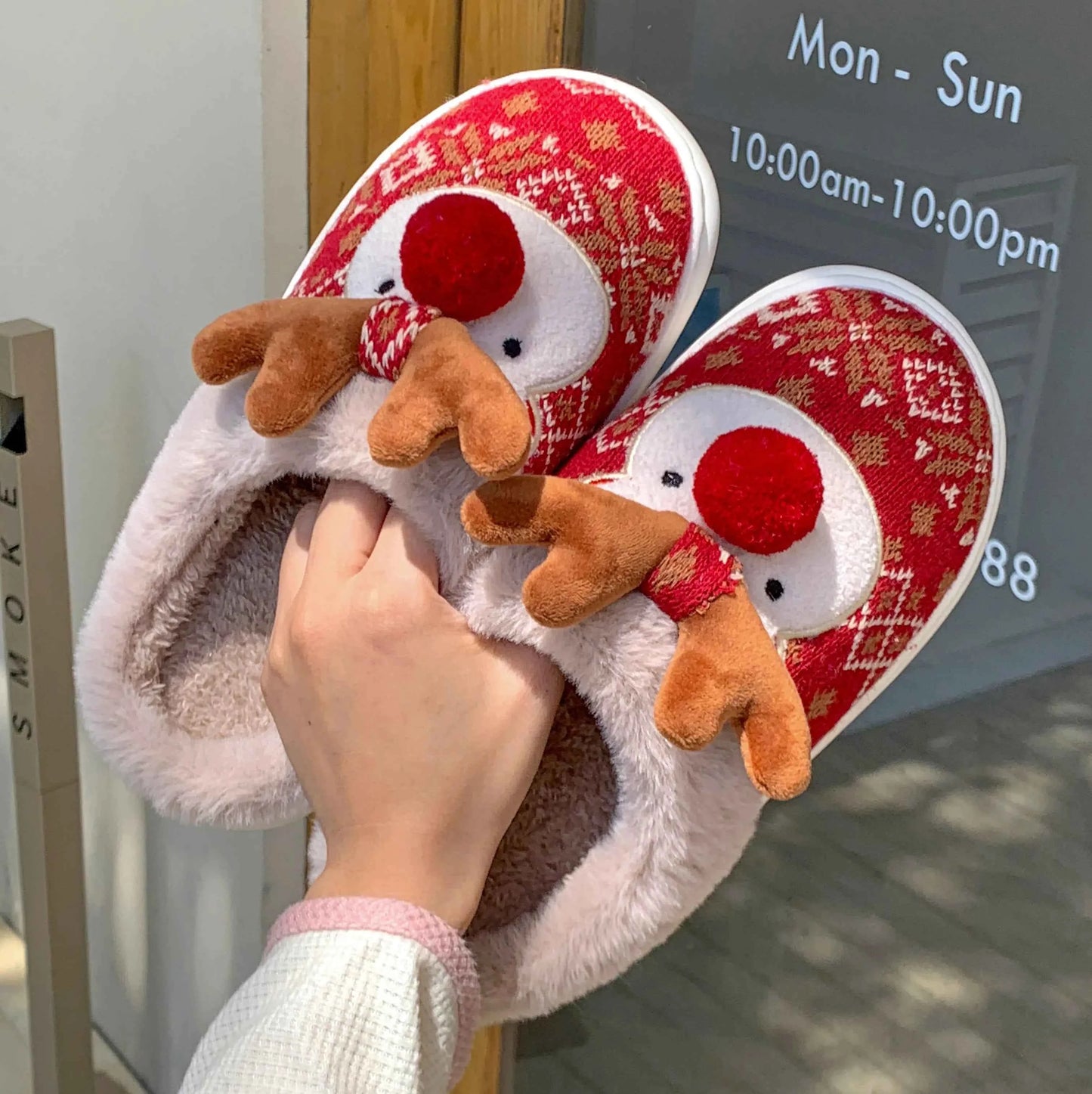 Lovely Christmas Deer Cotton Slippers - Women's Warm Non-Slip Indoor House Shoes