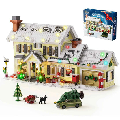 Christmas Holiday Snow Village House Building Set (1484 pcs) w/Clark's Car & Lights