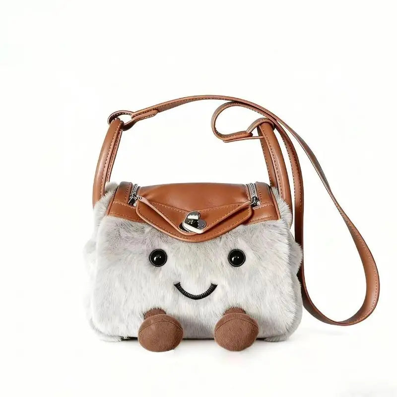 Cute Plush Doll Tote Bag – Large Capacity Kawaii Shoulder Bag Gray
