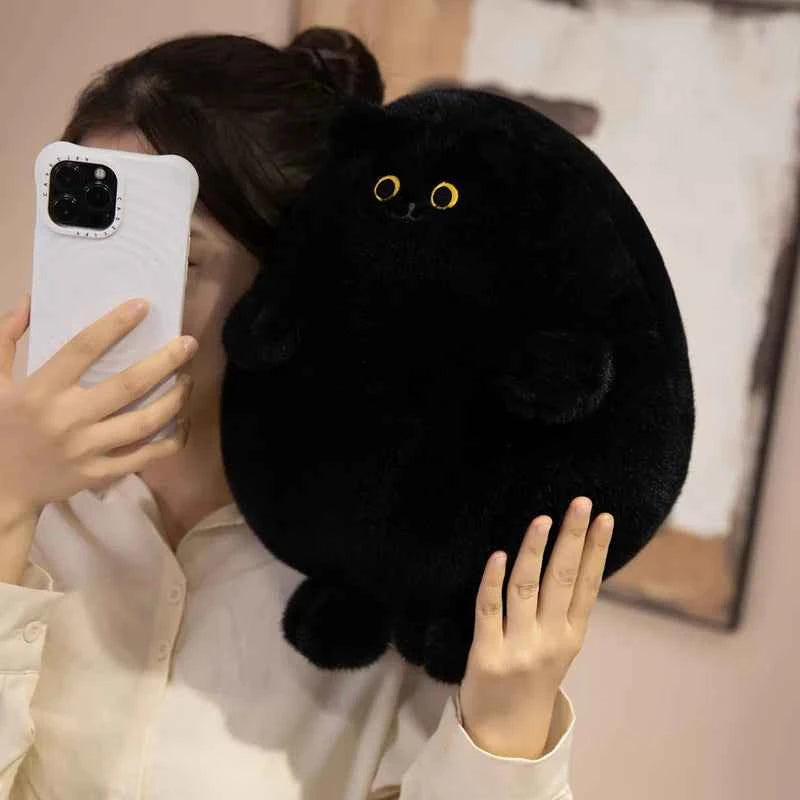 Fat Black and White Cat Plush Stuffed Animals Toy Lifelike Long Tail Black Cat Toy for Boys and Girls Xmas Birthday Gift