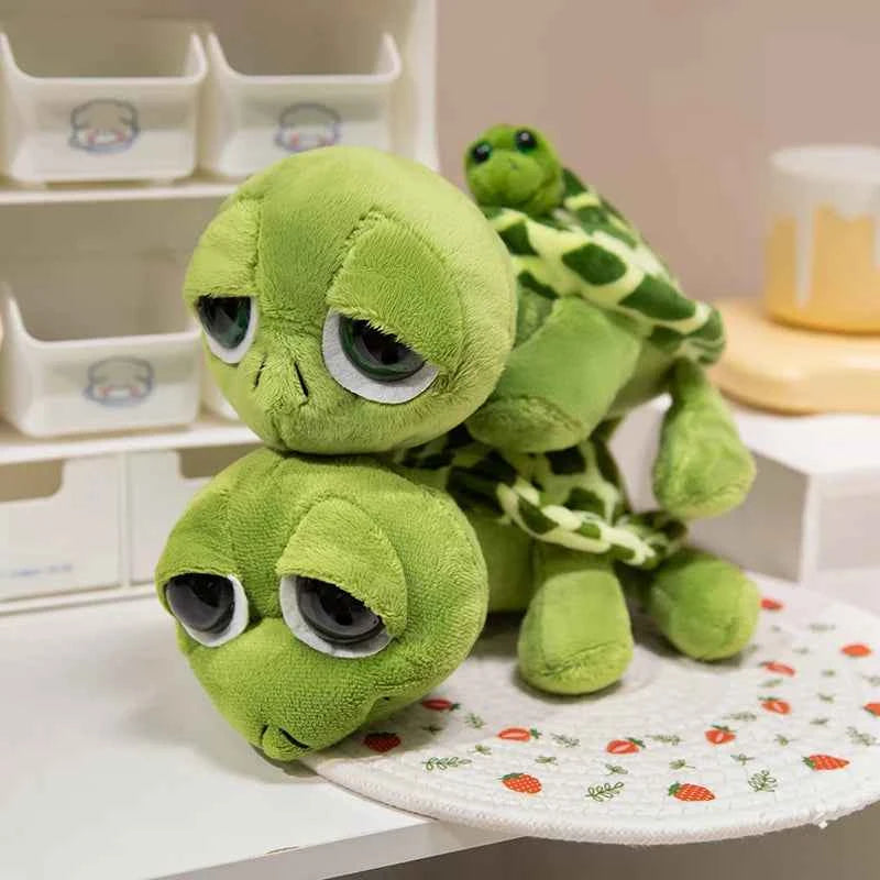 Mother & Baby Turtle Plush Toy – Cute Big-Eyed Turtle Stuffed Animal Pillow