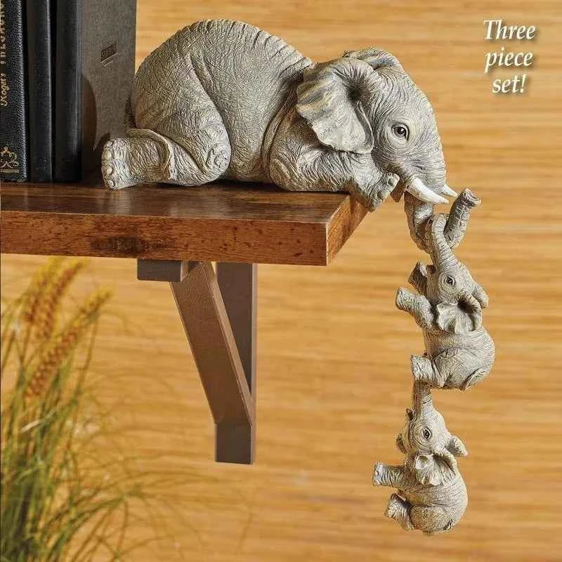 Cute Elephant Figurines Set of 3 – Mama & Baby Elephant Resin Decor Gift 3 resin figurines