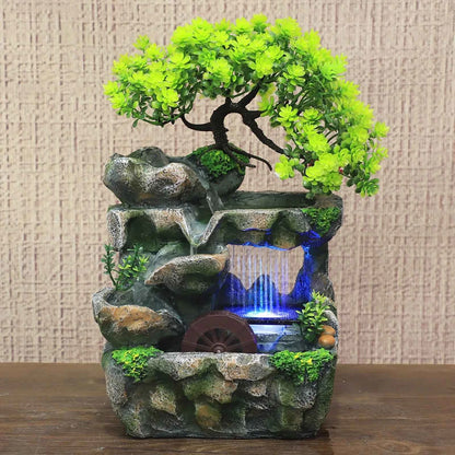 Kawaii Desktop Waterfall Fountain – LED Color Changing Zen Decor