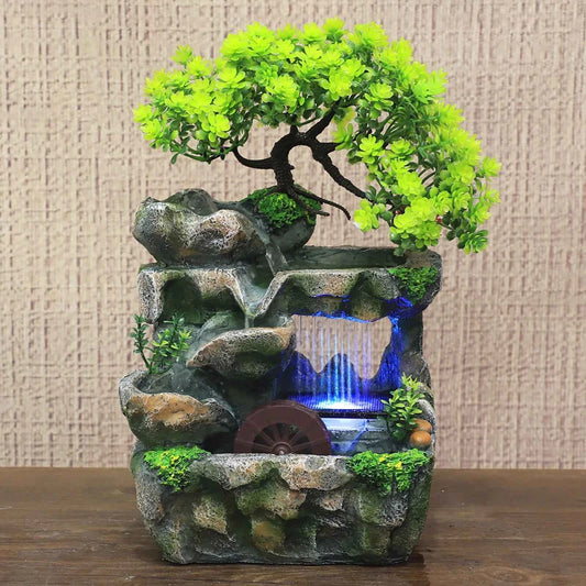 Kawaii Desktop Waterfall Fountain – LED Color Changing Zen Decor