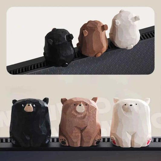 Hand Carved Wooden Bear Figurine Statue Set Black Brown