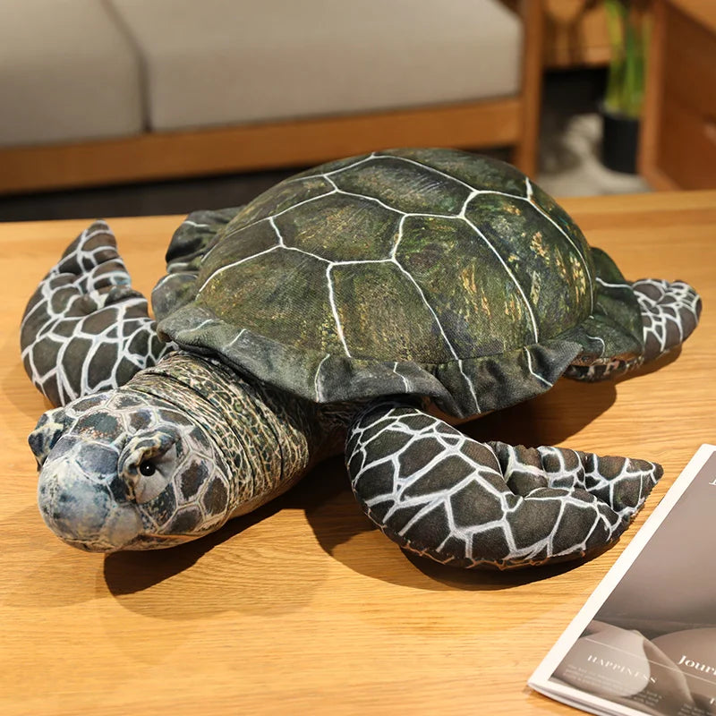 Kawaii Realistic Turtle Plush Green Stuffed Animal Shell Scutes And Blue Gray Flippers Soft Stuffed Decor Home Gray