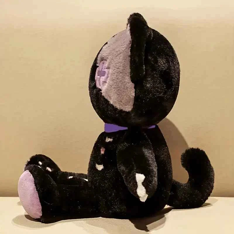Kawaii Skeleton Cat Plush Doll - Soft Stuffed Gothic Halloween Cat Toy and Gift in Black and White, 35cm