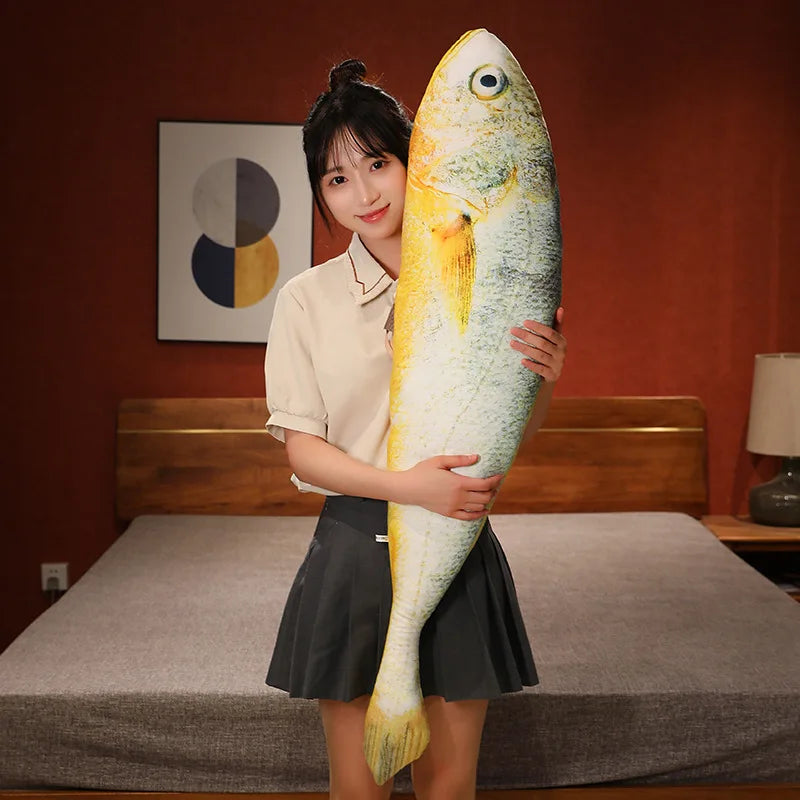 Giant Yellow Croaker Fish Plush Toy – Realistic Stuffed Fish Body Pillow