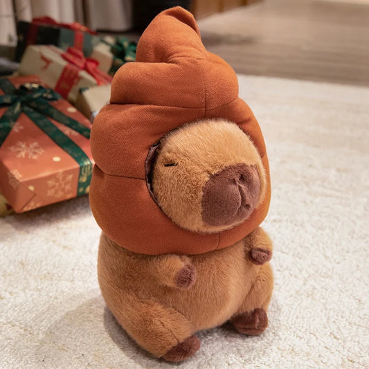 Capybara Plush Toy with Funny Hat – Cute Stuffed Animal No glasses