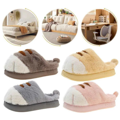 3D Cat Paw Plush Slippers Warm Slip-on House Shoes Furry