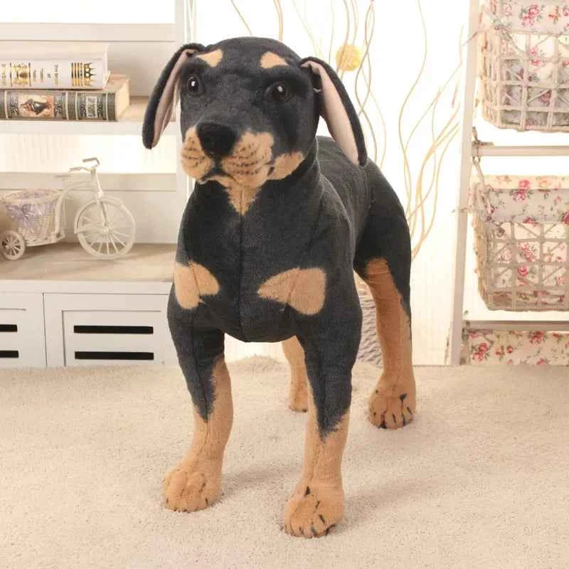 Realistic Black Dog Plush Toy – Standing Stuffed Animal Decor