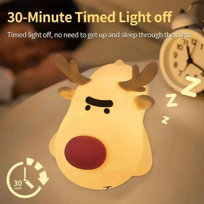 Kawaii Animal LED Night Light (3.9 in) - Dimmable Silicone Table Lamp Rechargeable