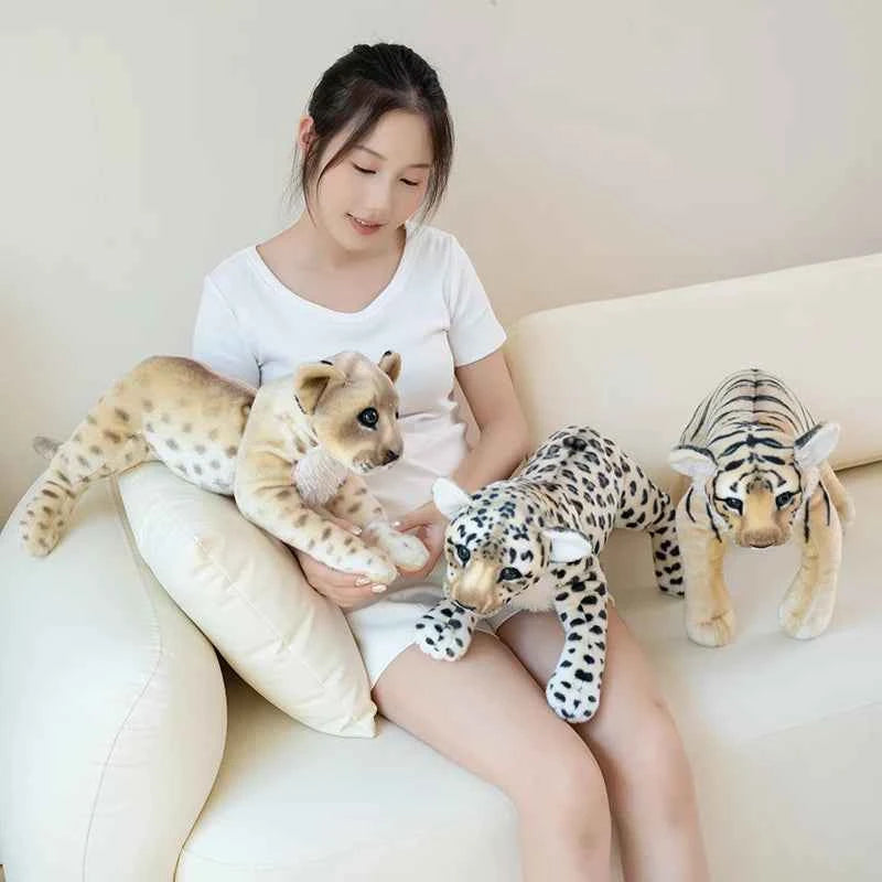 39cm-49cm Realistic Wild Animal Series Plush Toys Cute Fluffy Stuffed Tiger Lion Leopard Doll Cushion Funny Birthday Gift