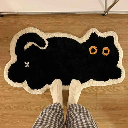 Black Cat Rug Cute Imitation Cashmere Family Bedroom Bed Black