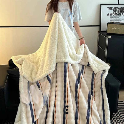 Imitation rabbit fur blanket double-sided thickened four-season blanket, super soft, lightweight and breathable living room