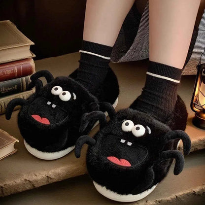 Cute 3D Spider Fluffy House Slippers - Women's Warm Winter Indoor Non-slip Shoes