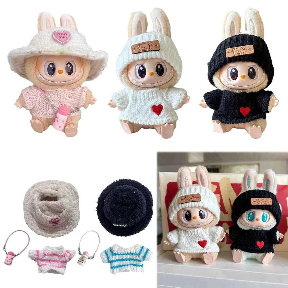 For Labubu 15-17cm V1 v2 Clothes Outfit Sitting Clothes Cute Sweater Hat Outfit Accessories Fashion Dolls Accessories No Dolls
