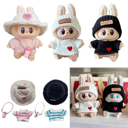 For Labubu 15-17cm V1 v2 Clothes Outfit Sitting Clothes Cute Sweater Hat Outfit Accessories Fashion Dolls Accessories No Dolls