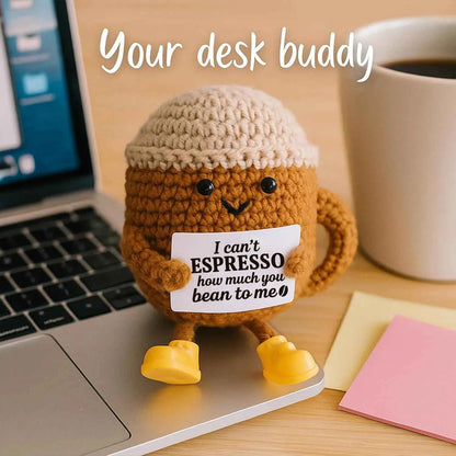 Funny Crochet Emotional Support Coffee Doll Card Desktop