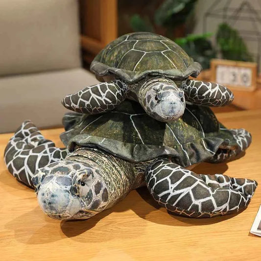 Kawaii Realistic Turtle Plush Green Stuffed Animal Shell Scutes And Blue Gray Flippers Soft Stuffed Decor Home