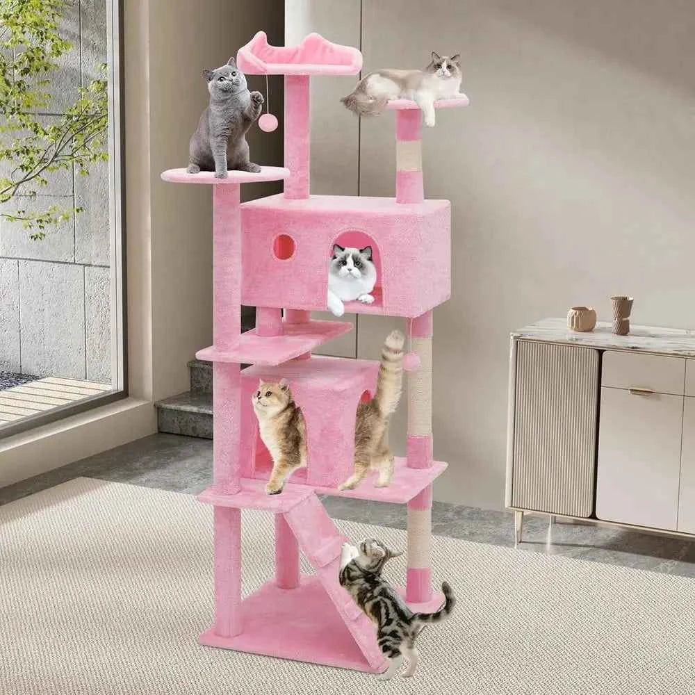 70 Tall Pink Indoor Cat Tree Scratching Post & Climbing Tower