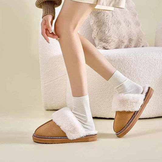 Fashion Leopard Fluffy House Slippers - Women's Warm Fur Collar Indoor Flat Sandals