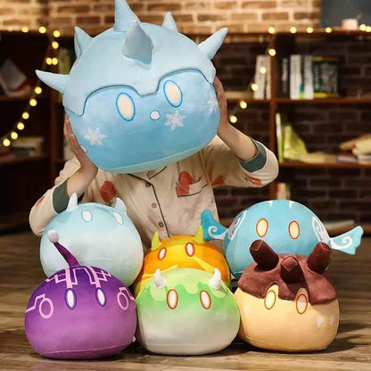 Genshin Impact Elemental Slime Plush Pillow - Soft Stuffed Cushion Collectible Gift, 7 Elements and 2 Sizes