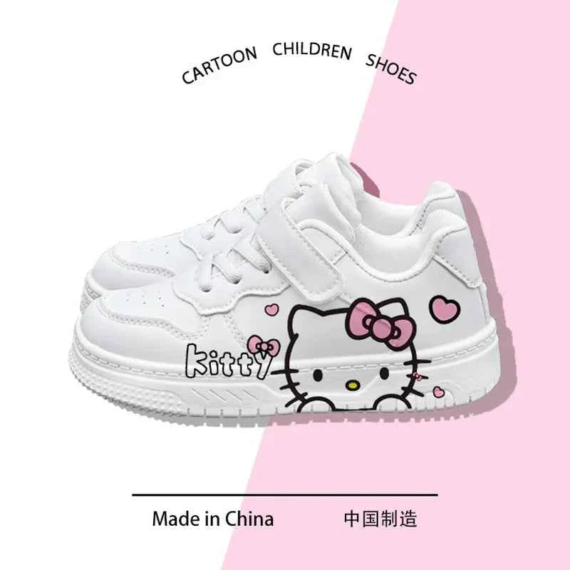 2025 New Hello Kitty Girls Low Top White Sneakers Cute Cartoon Casual Shoes Fashion Canvas Shoes For School Kids Wholesale