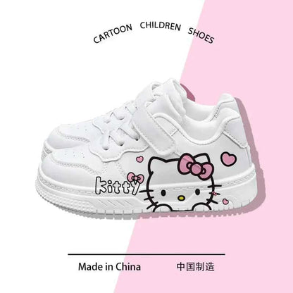 2025 New Hello Kitty Girls Low Top White Sneakers Cute Cartoon Casual Shoes Fashion Canvas Shoes For School Kids Wholesale