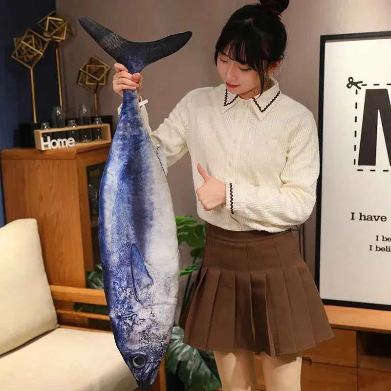 Kawaii 3D Simulation Fish Plush Pillow – Realistic Stuffed Tuna, Salmon, Grouper & More