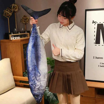 Kawaii 3D Simulation Fish Plush Pillow – Realistic Stuffed Tuna, Salmon, Grouper & More