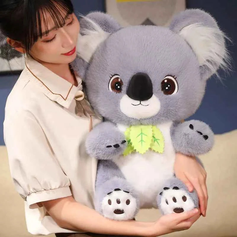 Big Cute Sitting Gray Koala With Leaves Plush Toys Simulation Australia Koala Stuffed Animal Soft Toys For Children Xmas Gifts