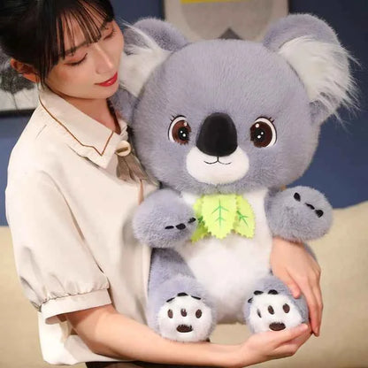Big Cute Sitting Gray Koala With Leaves Plush Toys Simulation Australia Koala Stuffed Animal Soft Toys For Children Xmas Gifts