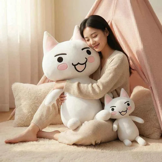 Oversized White Cat Plush Stuffed Animal – Giant Soft Kitten Hug Pillow Toy