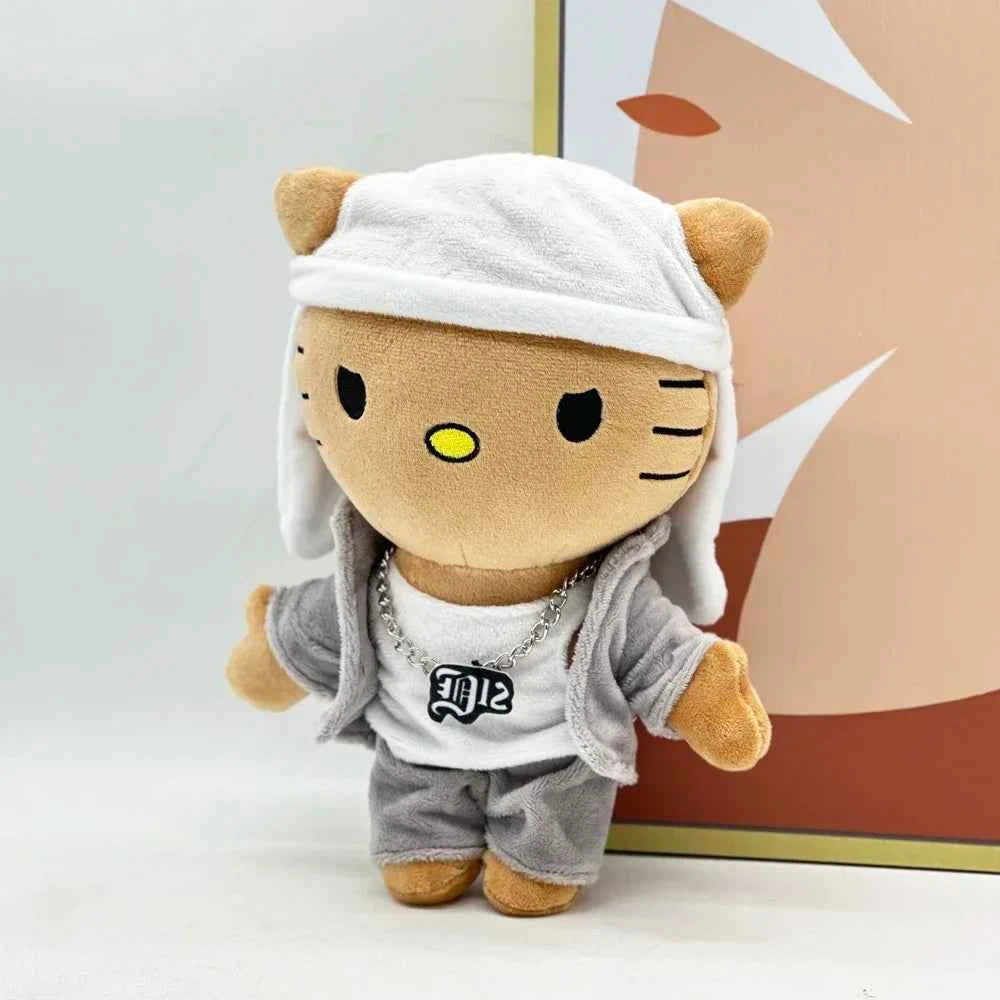Hello Kitty Selena Eminem Plush Doll White Hat Figure Stuffed Toys Cute Cat Boys Girls Birthday Christmas Gift 24cm