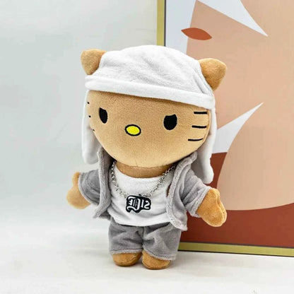Hello Kitty Selena Eminem Plush Doll White Hat Figure Stuffed Toys Cute Cat Boys Girls Birthday Christmas Gift 24cm