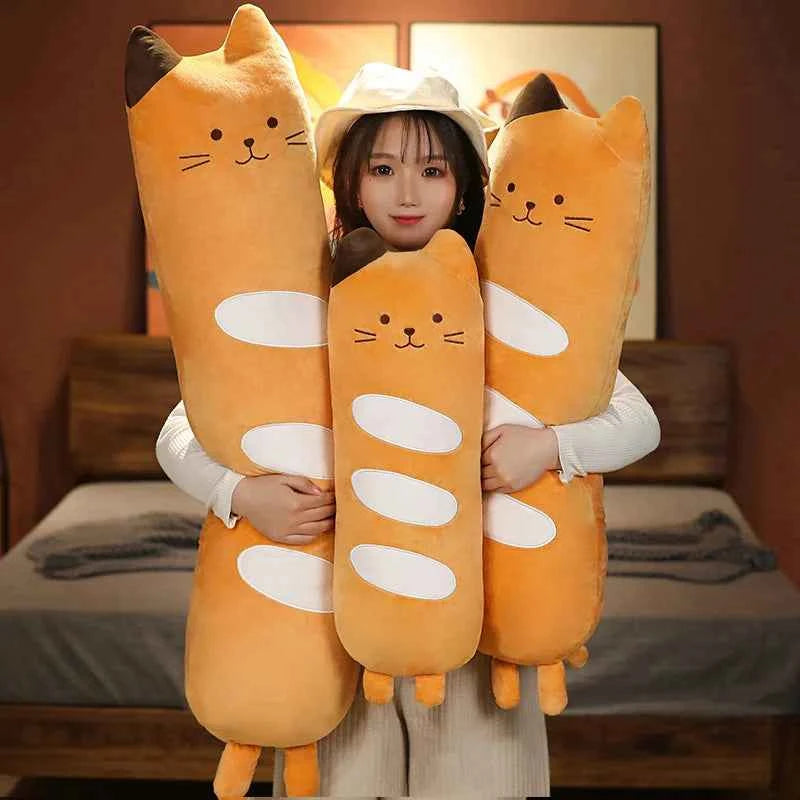 Long Cat Bolster Plush Pillow – Kawaii Cylindrical Stuffed Animal Body Pillow