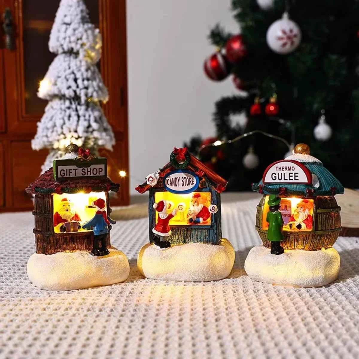 Luminous LED Resin Christmas House - Snowman Santa Shop Micro Landscape Ornament