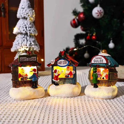 Luminous LED Resin Christmas House - Snowman Santa Shop Micro Landscape Ornament