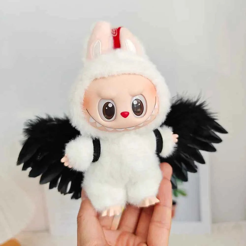 Black/White Angel Feather Wings Clothes for Labubu (6.7 in) - Doll Accessories Gift