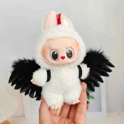 Black/White Angel Feather Wings Clothes for Labubu (6.7 in) - Doll Accessories Gift