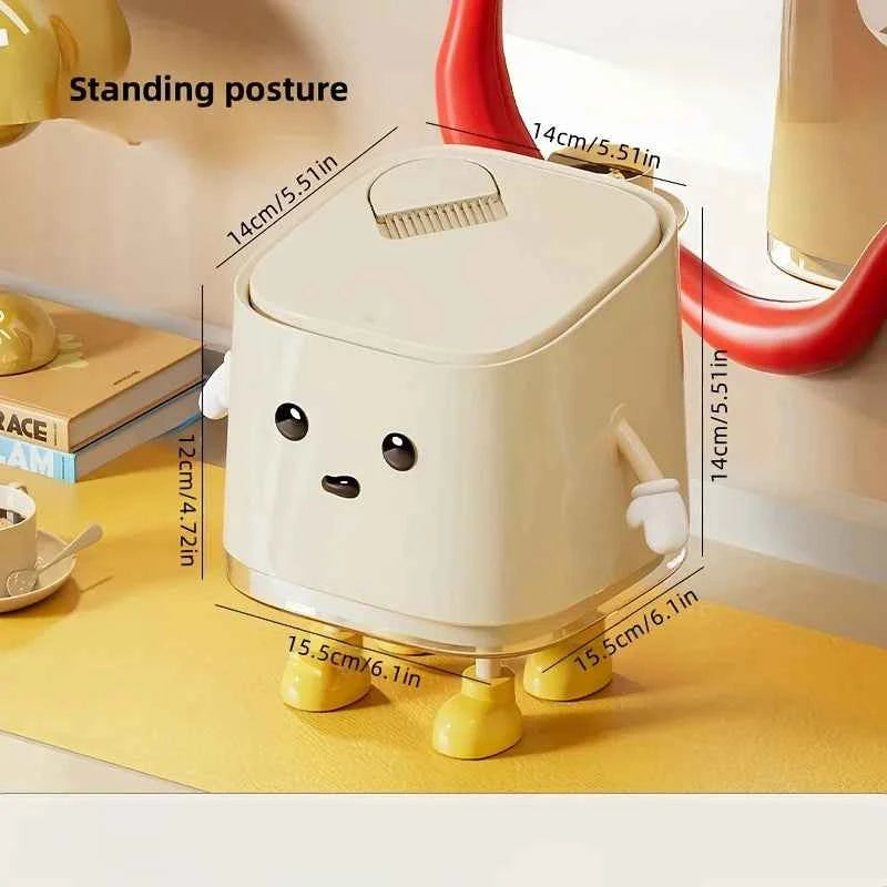 1 pc Cute Push-On Mini Trash Can Brush Compact Desktop Can Standing posture