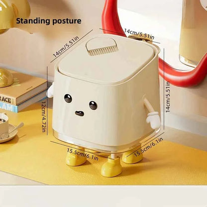 1 pc Cute Push-On Mini Trash Can Brush Compact Desktop Can Standing posture